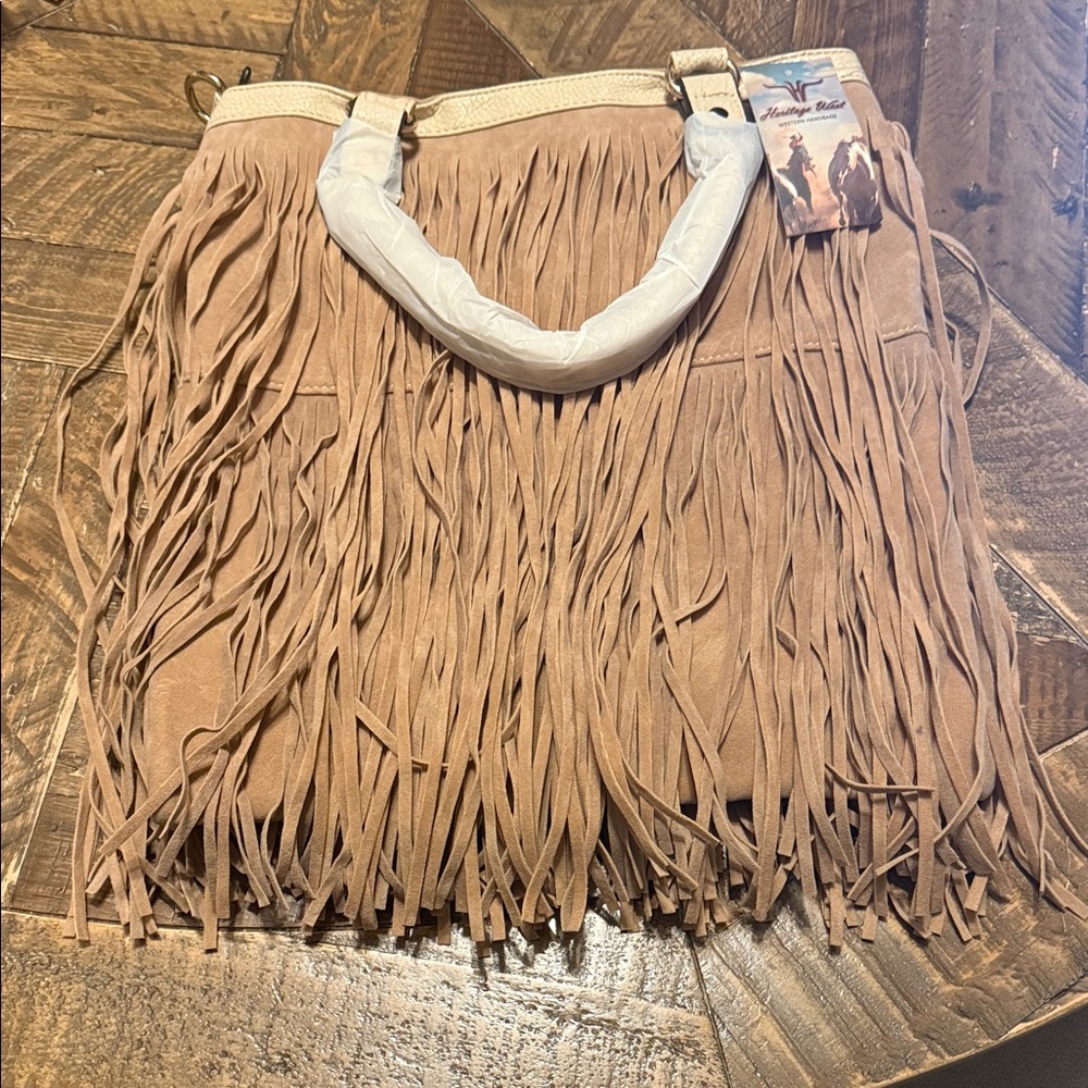 Elegant Tan Fringe Tote Bag